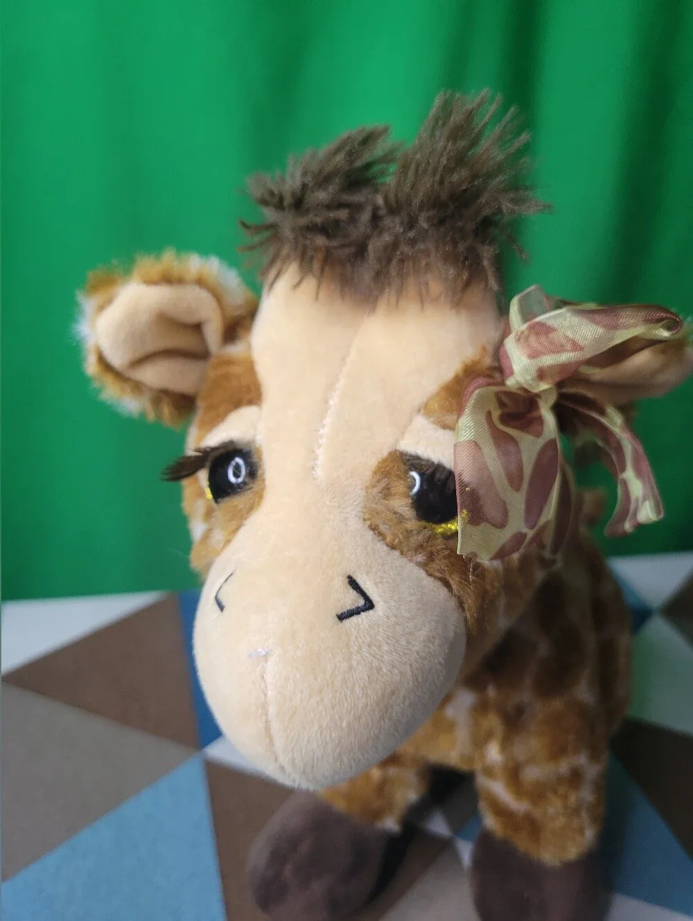 The Petting Zoo Plush Lash'z Giraffe Stuffed Animal with Decorative Bow Brown
